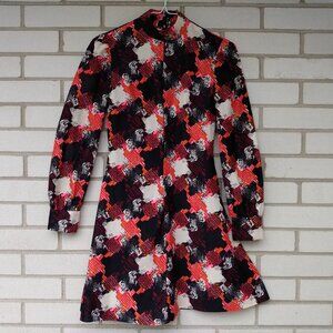 Vintage 60s 70s Mini Dress 30"B JR Bazaar Abstract Long Sleeves Mod GoGo Retro